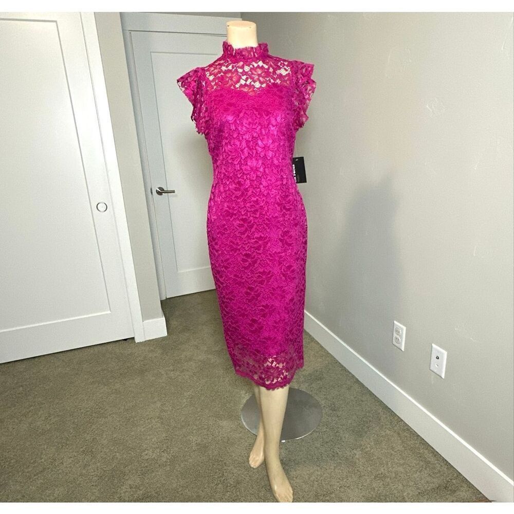 En Focus Studio Magenta Lace Midi Cocktail Dress-NWT